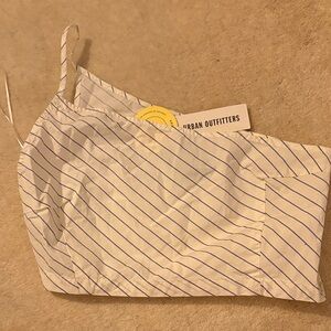 Urban Outfitters White and Blue Striped One-Shoulder Crop Top